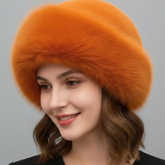 Orange Faux Fur Winter Bucket Hat - Picture 2 of 3